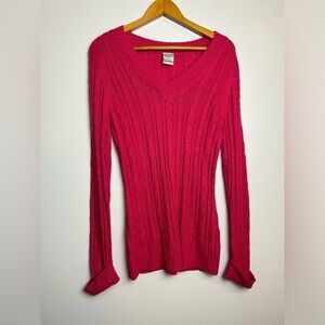 Inked & Faded Y2K Cable Knit Babydoll Pink women’s Size M V-Neck Old‎ money VTG